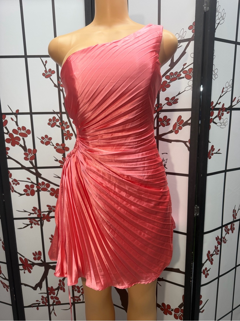 Asymmetrical One-Shoulder Pink Pleated Cocktail Dress